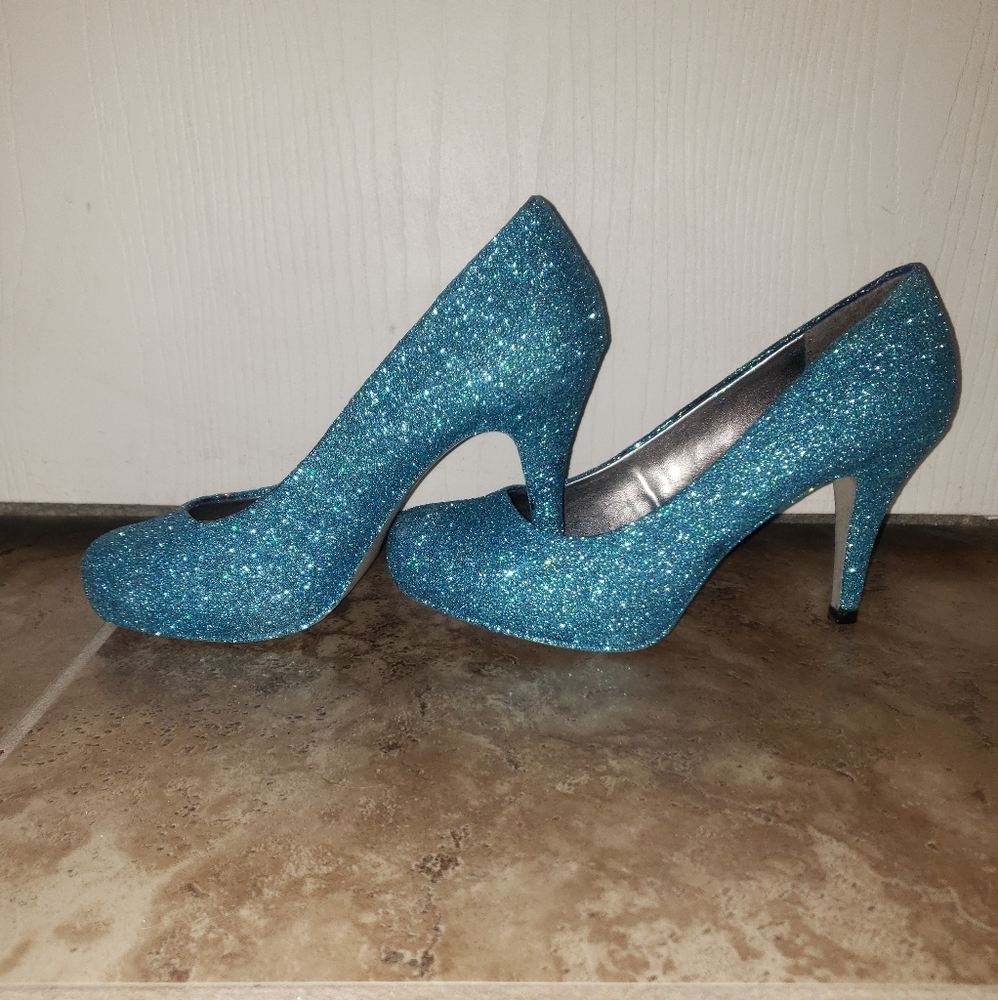 Blue glitter heels